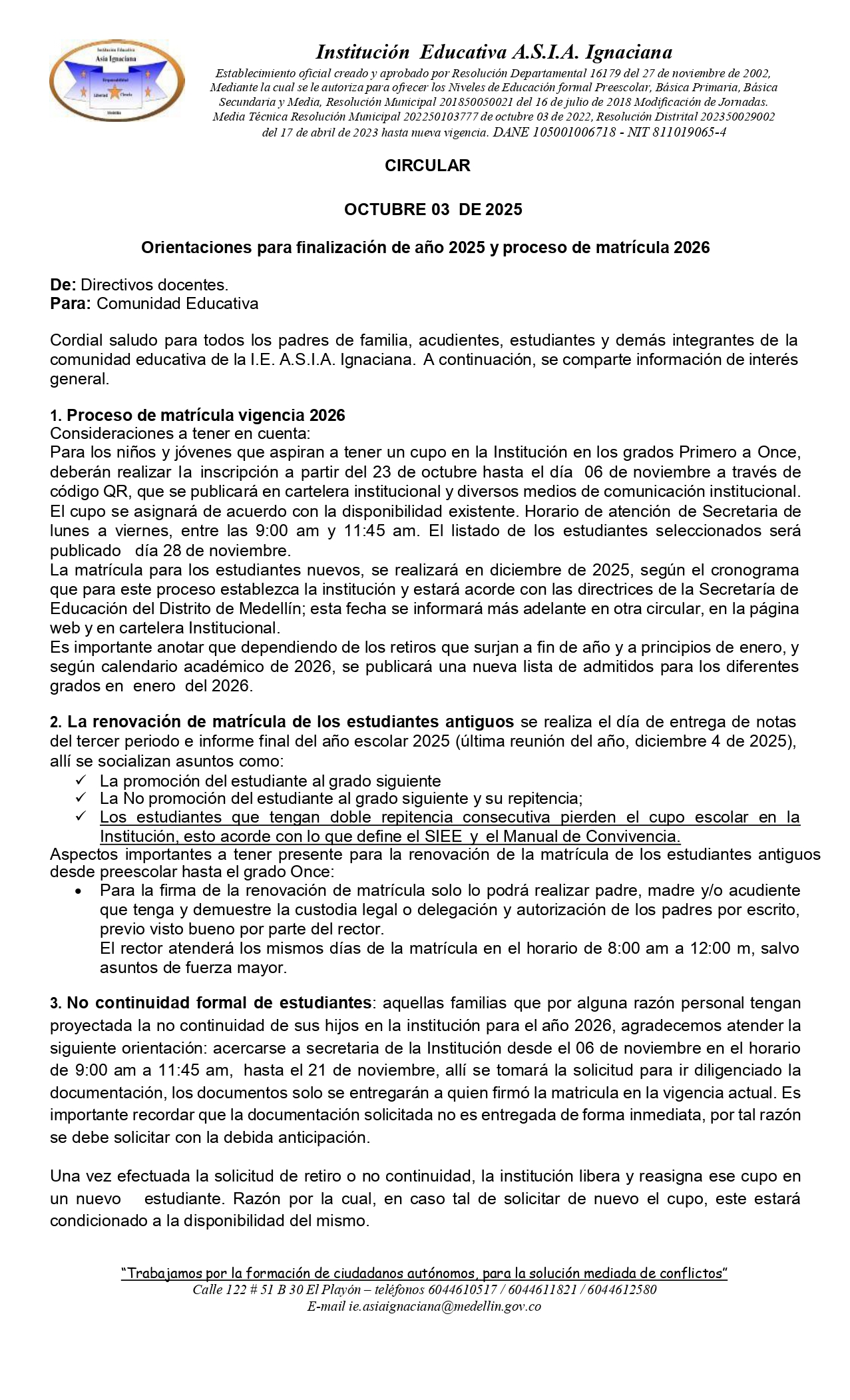 Circular padres final año 2025 y matrícula 2026